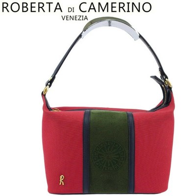 Roberta di Camerino Vintage Schultertasche Rot/Marine/Grün Polyester Leder A2055