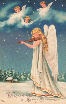 Christmas Angel Postcard Pretty Angel Playing Violin  by E.A.S.  PM  1909   A12