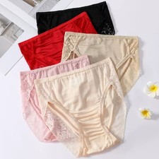 4 PACK 100 Mulberry Silk Women Lace Panties Briefs Underwear Lingerie SG007