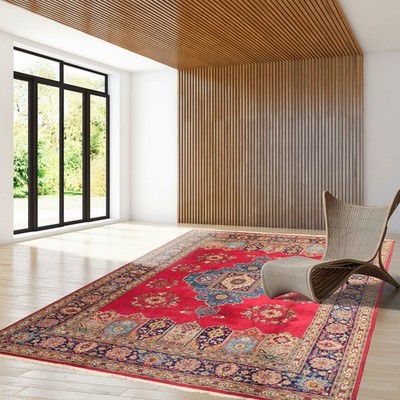 8'3''x11'3'' Hand Knotted Wool Coral Tabrizz Mihrab Vegetable dyes Antique Rug