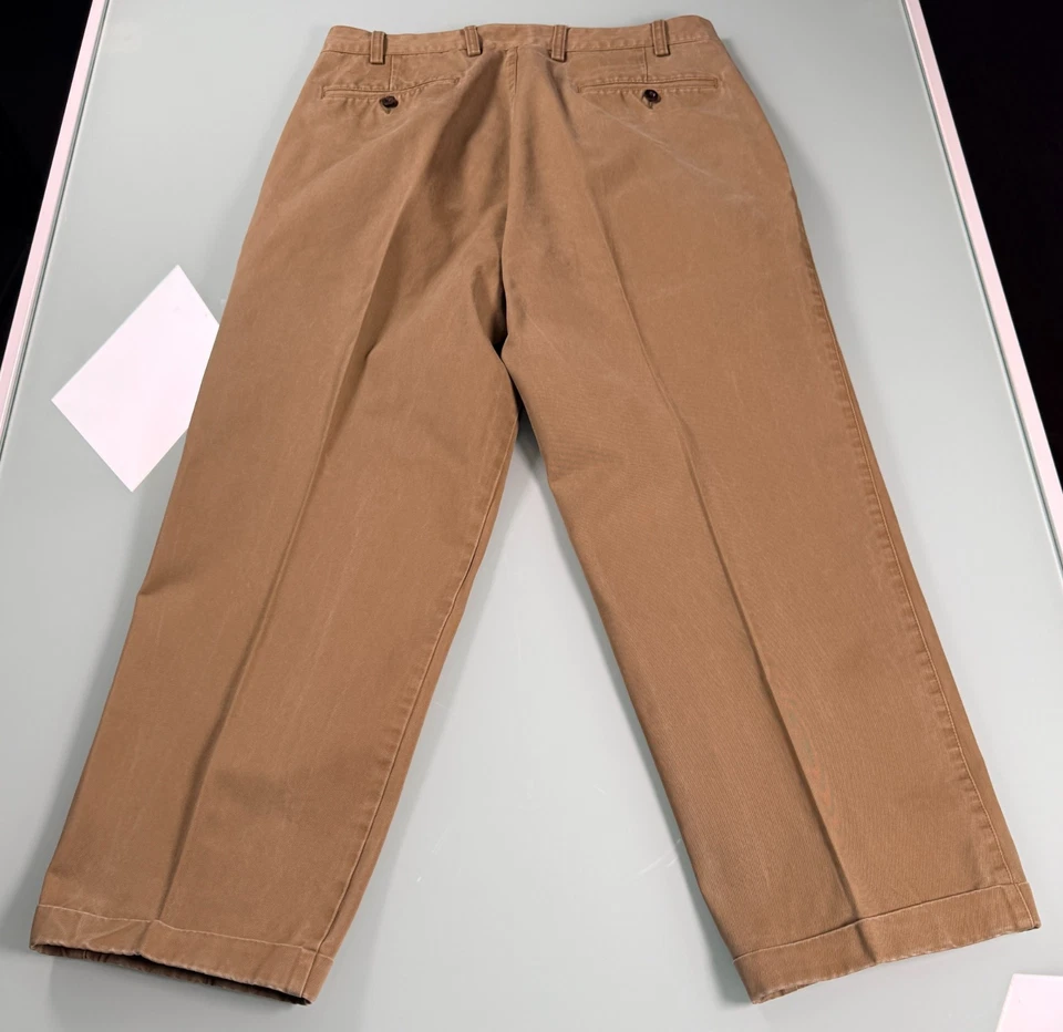 Calça Orvis masculina 36x28 cáqui plissada casual perna reta algemada - Imagem 3 de 4