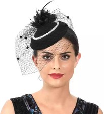 Fascinators Tea Party Hats with Veil - 20s 50s Pillbox Hat Cocktail Tea Party...