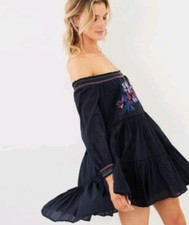 Free People Sunbeams Embroidered Off Shoulder Mini Dress XS
