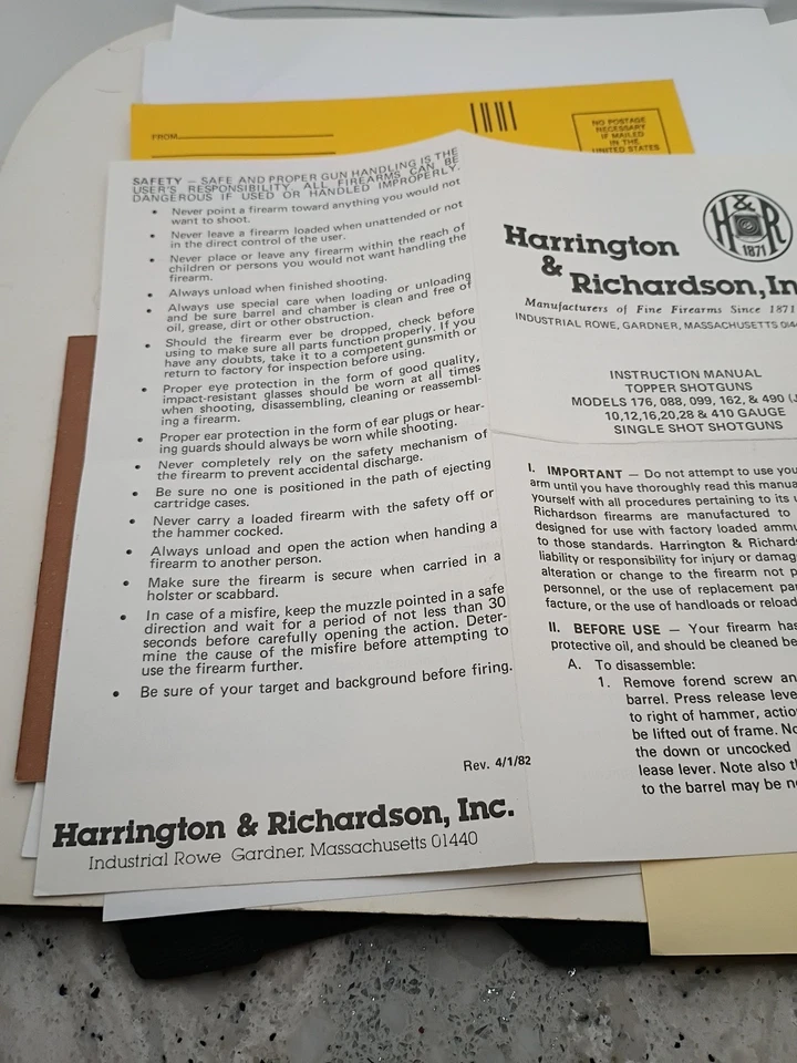 Escopeta H&R Topper Manual 1982 Modelos Originales 176 088 099 162 y 480 Jr Foto 3 de 4