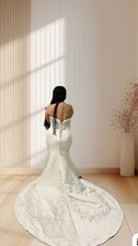 Ivory Strapless Mermaid Wedding Dress with Embroidered Train DAVID'S BRIDAL