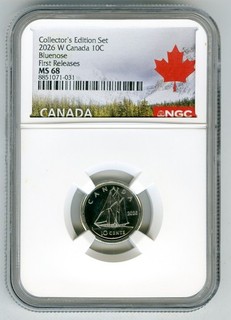 2026 ' W ' MINT MARK 10 CENT CANADA NGC MS68 BLUENOSE DIME FIRST RELEASES