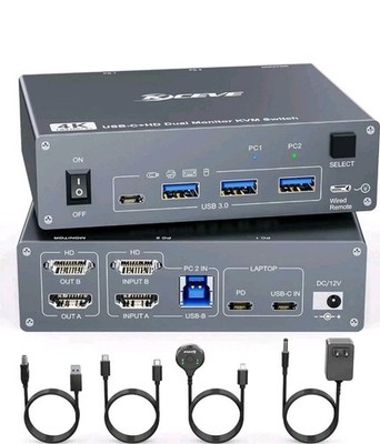 HDMI KVM Switch Dual Monitor 3 Computers, Support 4K@60Hz 2 Monitors USB 3.0