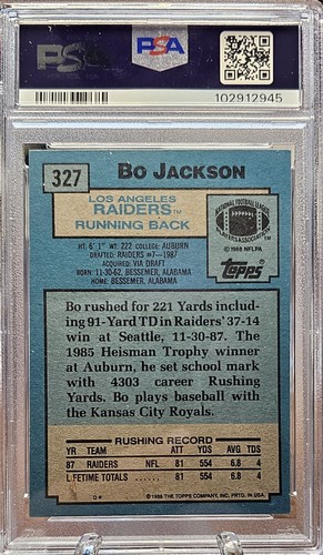 Bo Jackson Oakland Raiders 1988 Topps Rookie Card PSA 7 - Bild 2 von 2