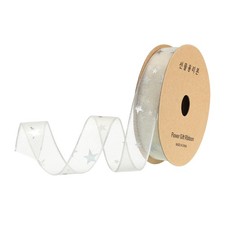 1" 20 Yard Star Organza Sheer Ribbon Spool Printed Cream White