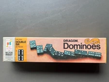 VTG 1970 Wooden Dragon Double Six Dominoes Milton Bradley COMPLETE SET - NICE!