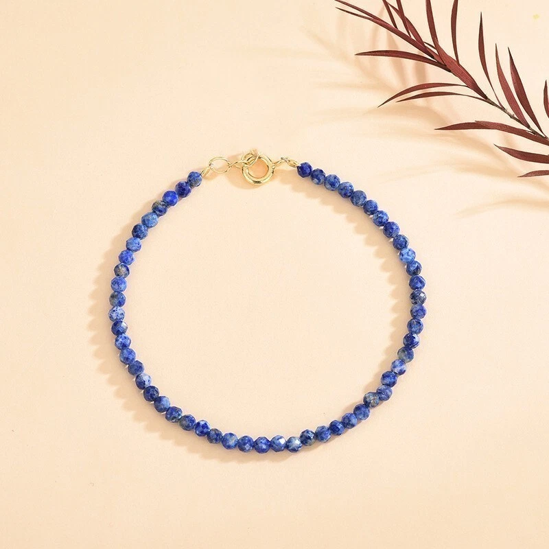 Natural Lapis Lazuli Stone Dainty Bracelet Blue Gemstone Bracelet Minimalist - Image 3 of 4