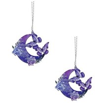 BYOBYO 2pcs Purple Butterfly Shape Car Rearview Mirror Hanging Moon Butterfly