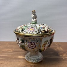 Plato de caramelo vintage Capodimonte porcelana italiana Italia flores borde dorado 1366/76