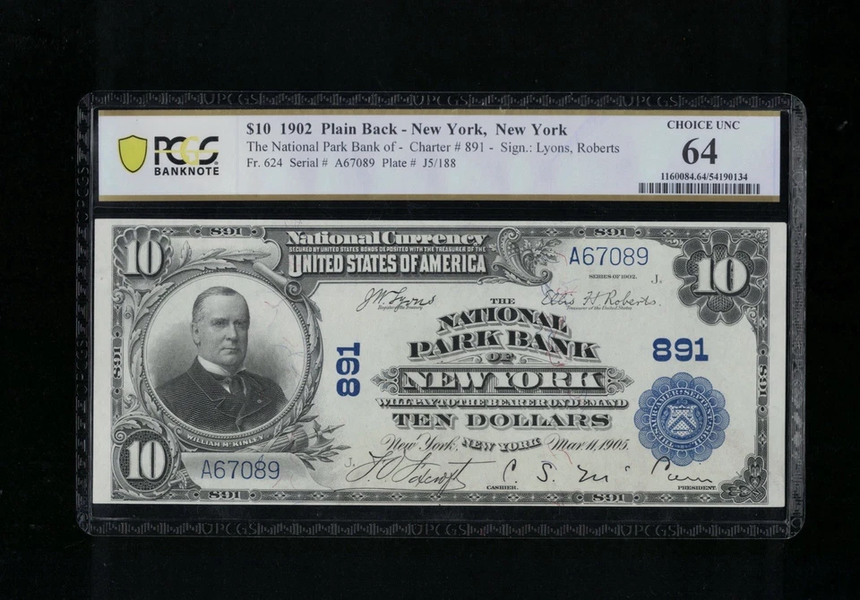 SC 1902 $10 Fr.624 National Park Bank New York Ch. # (E) 891 PCGS 64 Choice UNC - Image 2 of 3