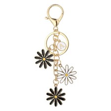 Flower Initial Letter Keychain Daisy Flower Bag Charms Letter-A , Black/White