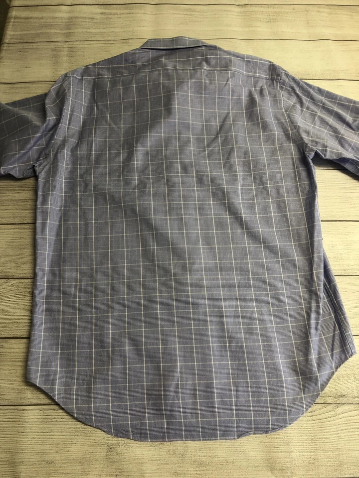 Black Saks Fifth Avenue Dress Shirt Mens 16.5 34/35 Blue Plaid Slim Fit - Image 4 of 4