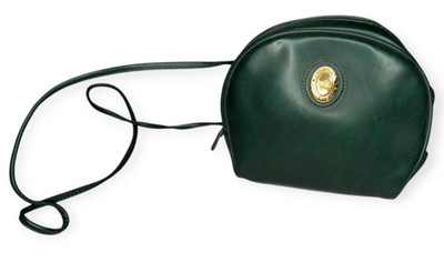 Vintage Perry Ellis Dark Green Round Faux Leather Crossbody Bag 6'' x 6'' x 4''