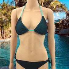 No Boundaries LARGE Juniors Blue Drawstring Padded Bikini Top Swimsuit Swimwear