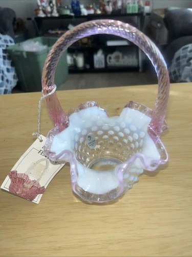 fenton glass basket with handle