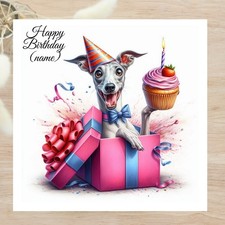 Personalised Whippet Greyhound with Cupcake Birthday Greetings Card