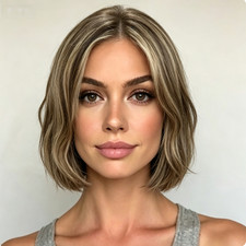Short Bob Dark Blonde with Ash Brown Highlight 100 Human Hair Lace Front Wigs