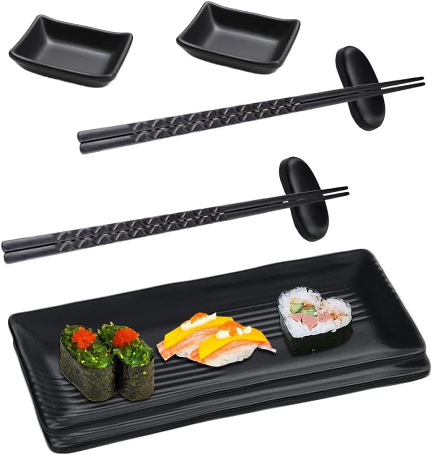 Sushi Platte Set mit Dipschalen Essstäbchen und Ablagen für Sushi Hot Pot Grill