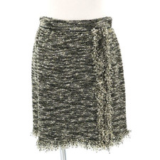 CHANEL Tweed Mini Skirt Fringe Trim Elastic Waist Plate Logo FR 36 / US 4 Italy