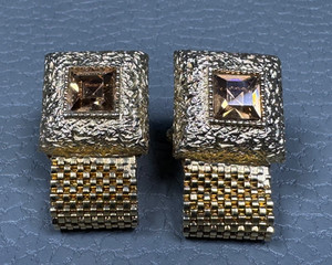 Authentic Vintage Citrine Colored Stone Wrap Around Yellow Gold Plated Cuff Links
