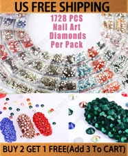 1728 Pcs Nail Art Rhinestone Glitter Diamond Gems 3D Tips DIY Decoration Fashion