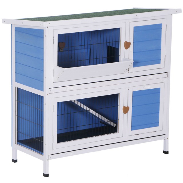 2 Story Indoor Wooden Guinea Pig Cage Rabbit Hutch with Ladder for