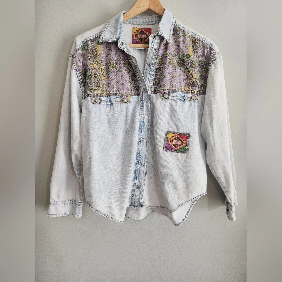 De colección Años 80/90 Jordache Chambray Western Botón a Presión Mujer Pequeño 100% Algodón Foto 2 de 4