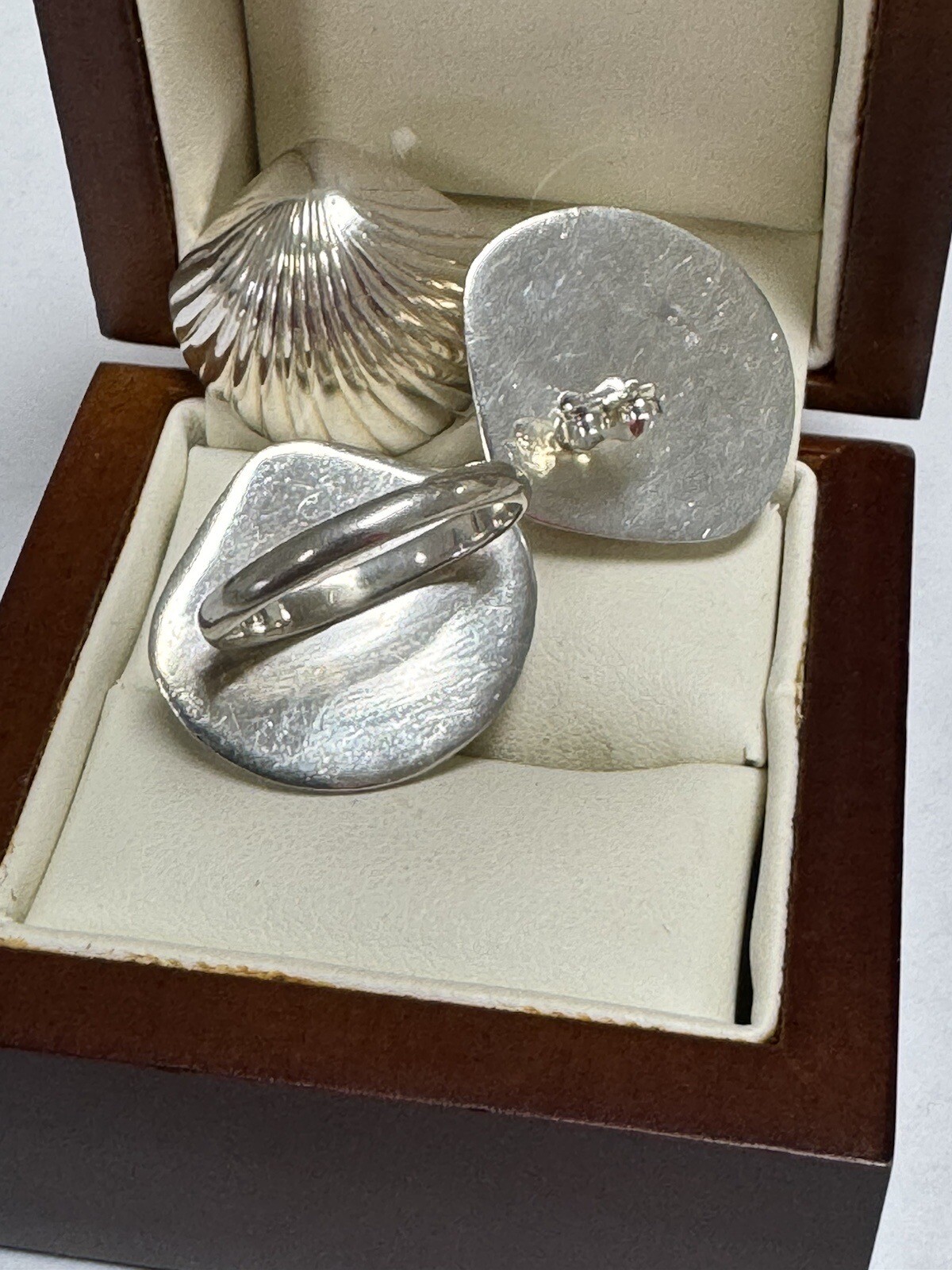 LARGE Sterling Silver Seashell Ring Earring  Mark… - image 6