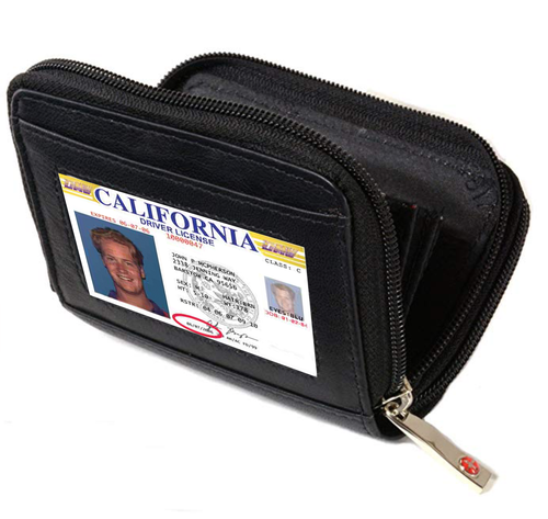 Black Genuine Leather Women Accordion Wallet Zip Around ID Card Holder - Picture 2 of 9