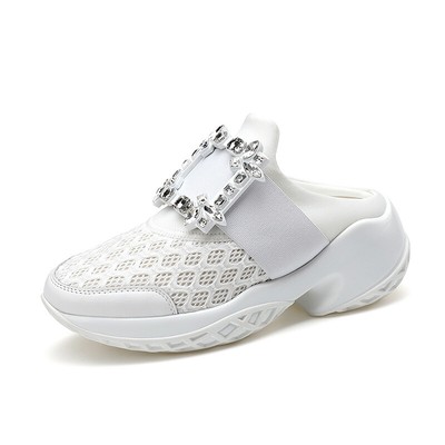 Roger Viver Women's Rhinestone Square Buckle Half Slippers