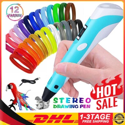 Kinder 3D Stifte Set 3D Druckstift mit 12Farben 120ft PLA Filament Geschenk Blau