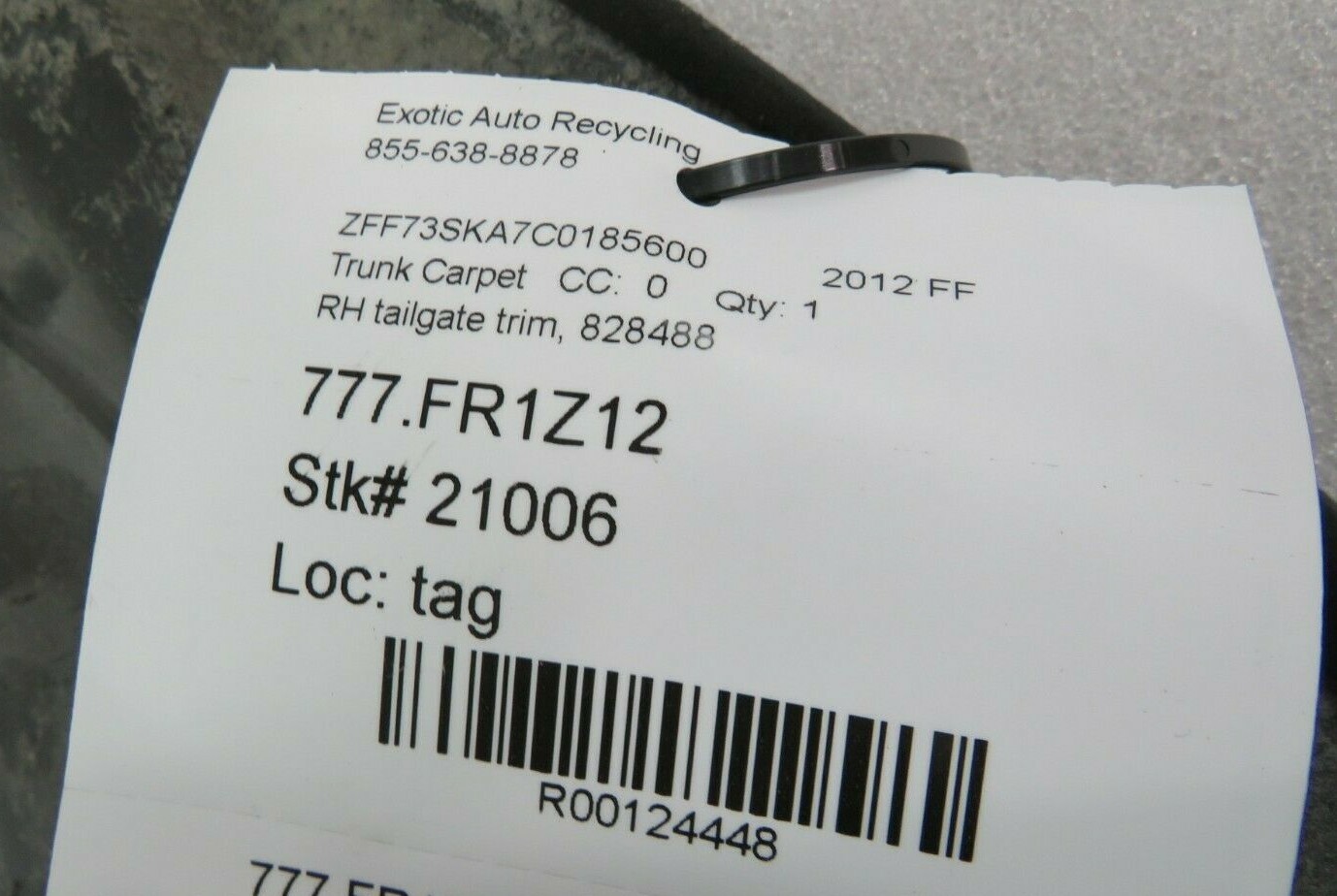 Ferrari FF, RH, Right, Tailgate Trim, Used, P/N 828488