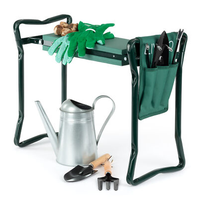 Gartenkniebeuge 2-in-1 Klappbare Gartenarbeit Gepolsterter Sitz und Kniehocker Werkzeugtasche 
