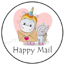 UNICORN HAPPY MAIL ENVELOPE SEALS LABELS STICKERS PARTY FAVORS
