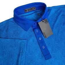 G/FORE Mens Medium Abstract Spiral Tech Jersey Golf Polo 120 Short Sleeve Blue