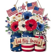 4th of july Decoration Wooden Mason Jar Flower Patriotic American Flag Door Sign