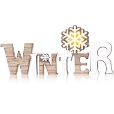 Geetery Winter LED Wooden Snowflake Sign Rustic Wooden Words Sign Wood Snowfl...