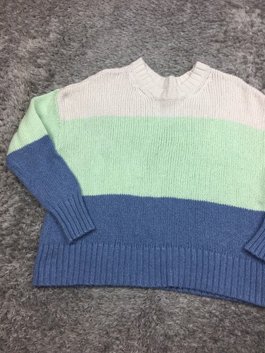 American Eagle Sweater Womens Size Small Blue Green Blue White Stripe - Picture 3 of 13