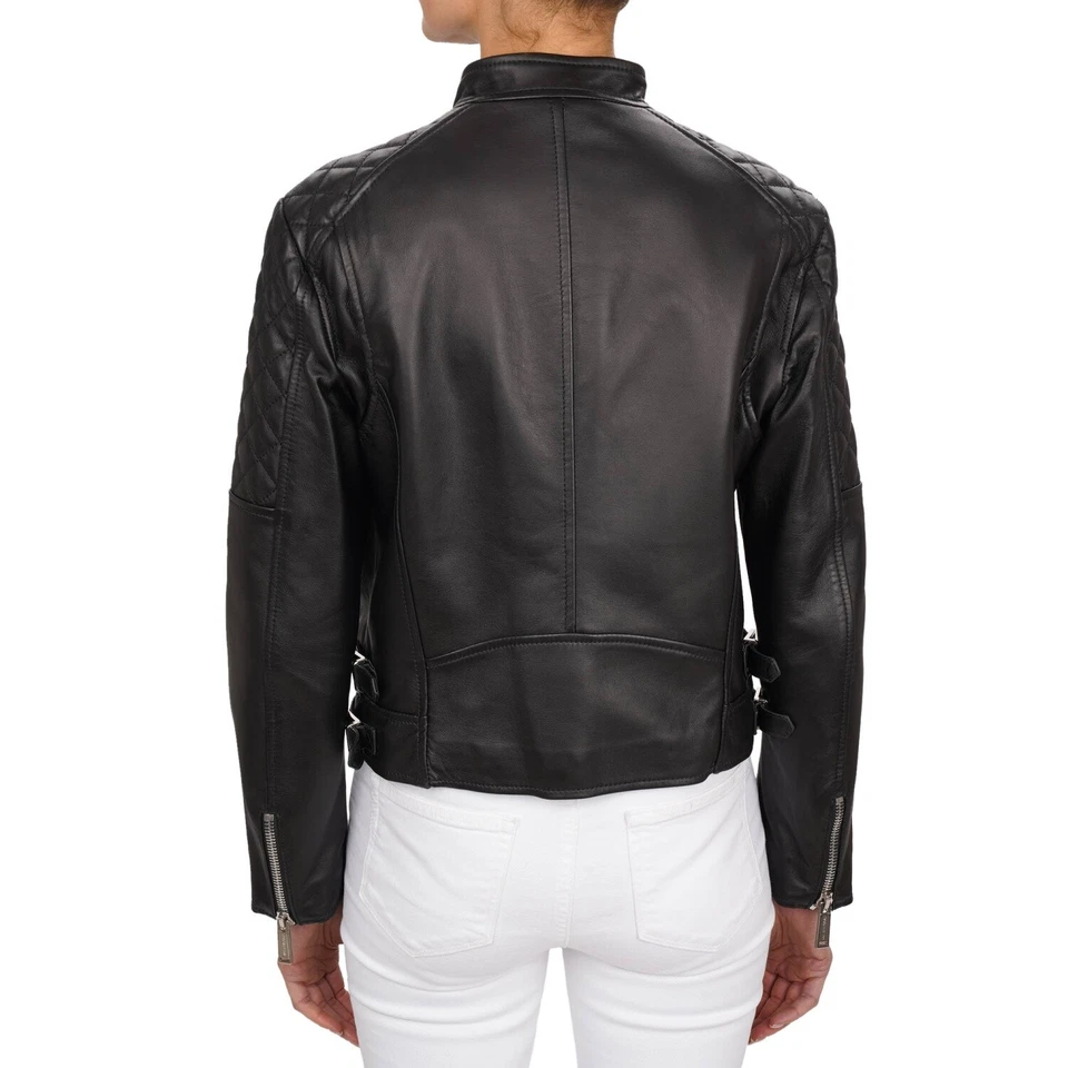 DSQUARED2 Quilted Biker Leather Jacket Black Silver 46 M L 07147 - Image 2 of 4