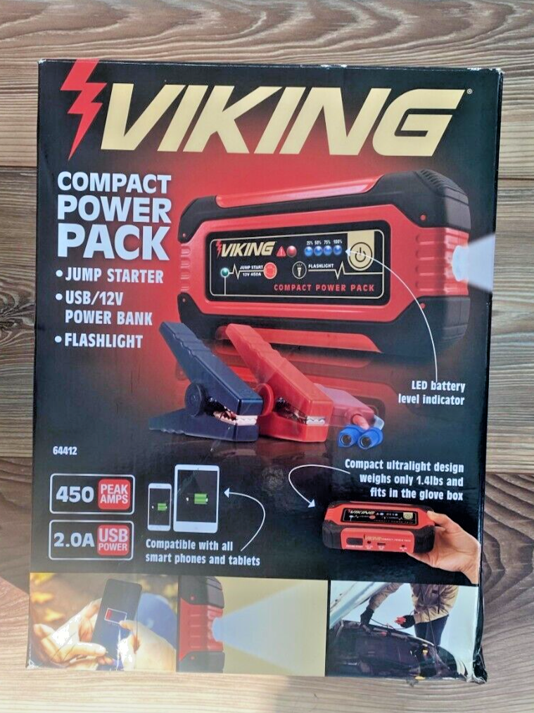 Viking Compact Jump Starter Power Pack Bank Lithium 12V 450 Peak Amps Kit eBay
