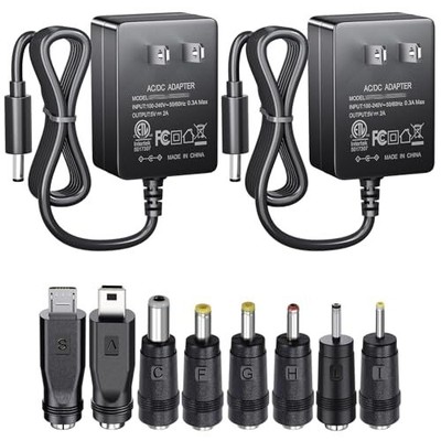 2PCS 5V 2A AC/DC Power Supply with 8 Plugs for USB Hub TV Box Tablet Camera B...
