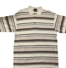 COACH Men  s Vintage Short Sleeve Polo. Cream, Tan/Stripes. 100 Cotton Sz. MD.
