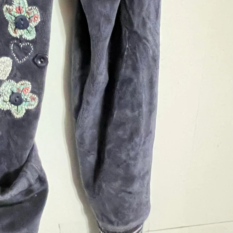 Moletom com capuz de veludo Pumpkin Patch feminino tamanho 11 azul bordado floral zíper completo - Imagem 3 de 4