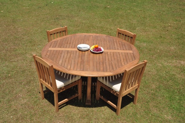 5pc Grade A Teak Dining Set 72 Round Table 4 Devon Armless Chair Outdoor Patio