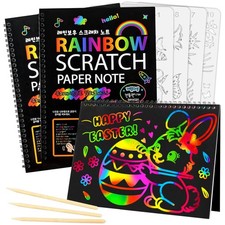Mocoosy 3 Pack Rainbow Scratch Art Paper Notebooks, 7.5 x 10 inches, black