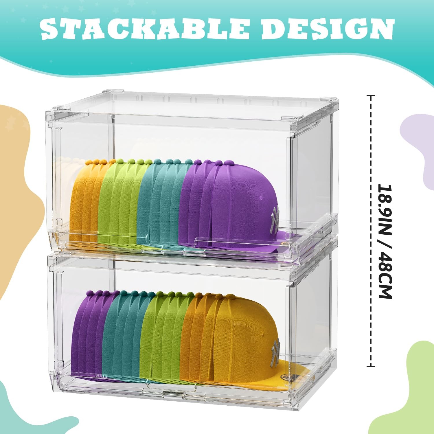 2 Pack Large Hat Organizer Box, Stackable Clear B… - image 3